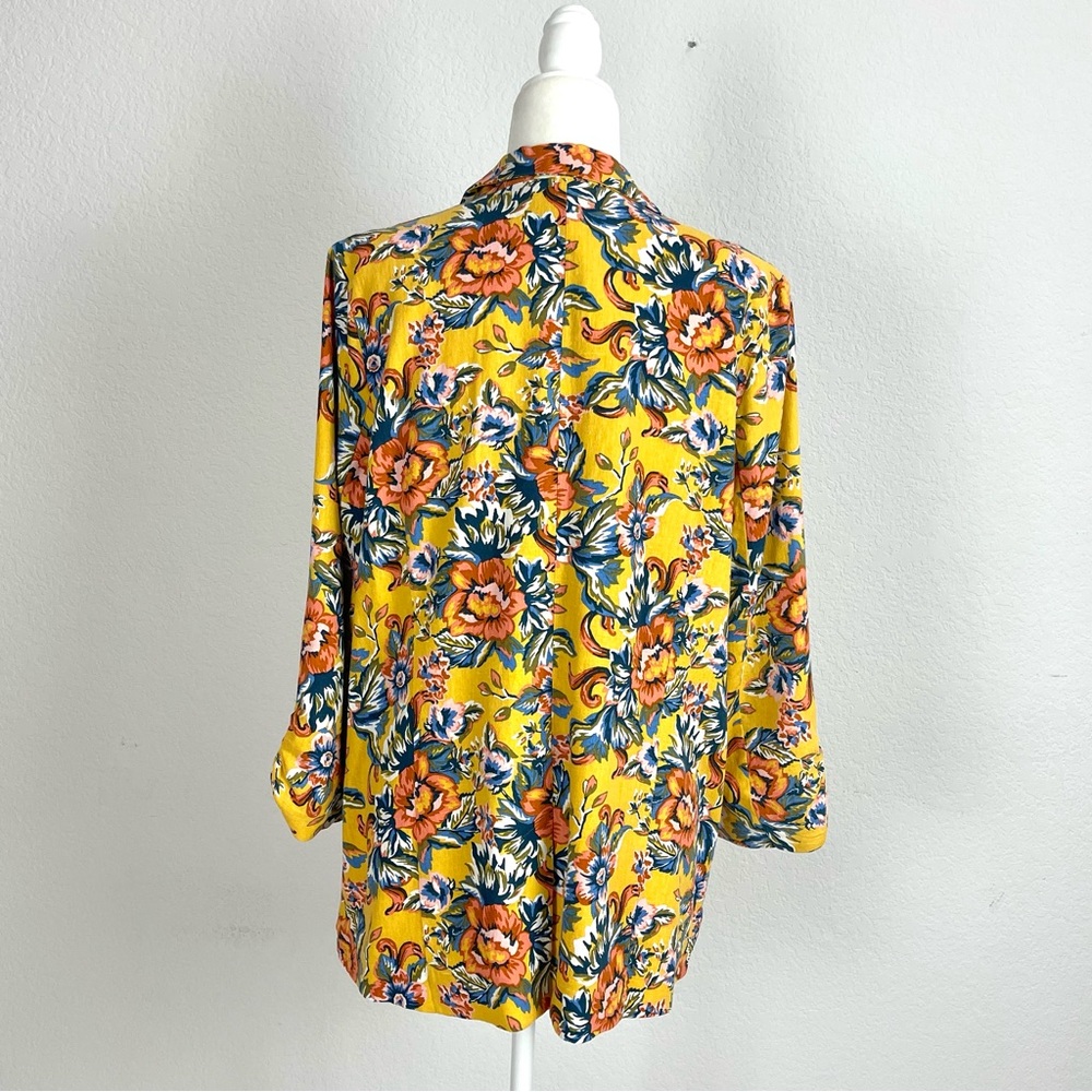 BP. Women Floral Yellow Linen Blend Blazer Sz. M - Picture 5 of 9